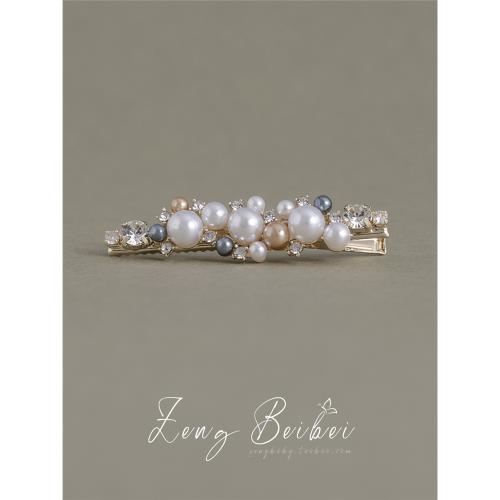 別致彩色珍珠發卡夾子 蝴蝶結頭飾發夾網紅新款一字夾側邊ins發飾