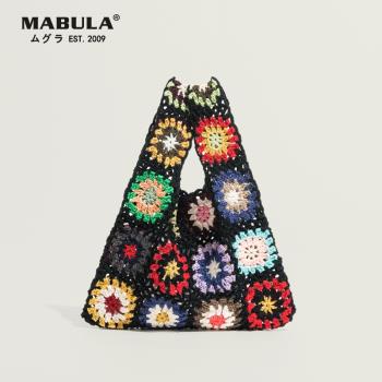 MABULA復古田園風編織包夏季韓國ins風手提袋親子手工鉤花繩編包