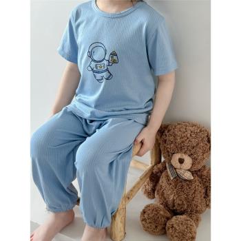 ins夏季A類新款兒童莫代爾棉短袖長褲空調服男童女童套裝薄款睡衣