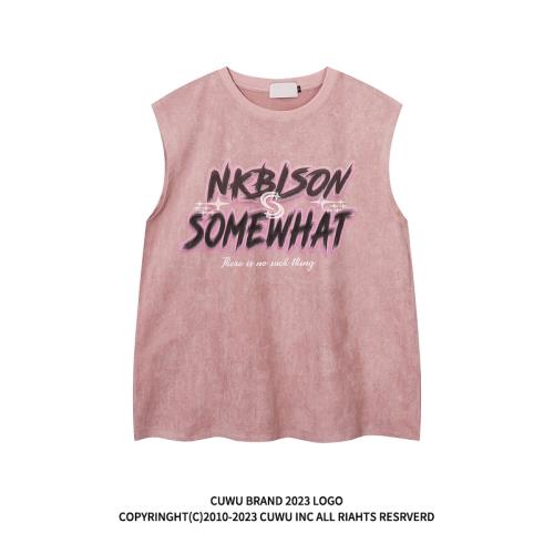 cuwu美式字母印花運動背心女2023夏季坎肩t恤潮牌ins寬松無袖上衣