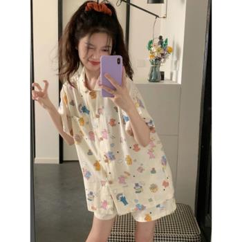 夏季日系新款ins甜美卡通短袖睡衣女韓版可愛少女網紅家居服套裝