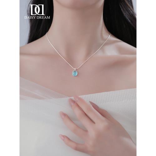 925純銀海藍寶項鏈女輕奢小眾ins風小清新鎖骨鏈高級感頸鏈配飾品