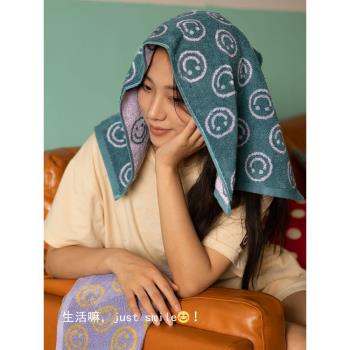 笑臉擦臉毛巾純棉復古洗臉面巾洗發情侶柔軟家用浴室高質量