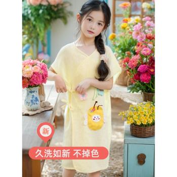 a類全棉可穿浴巾兒童浴袍家用純棉吸水洗澡游泳薄款浴裙女童男孩