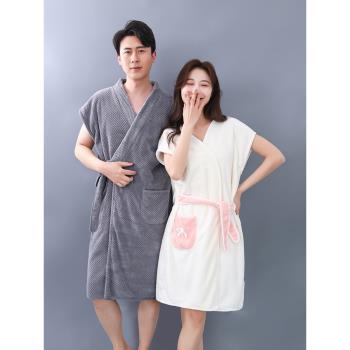 浴巾式浴袍男款2024新款女非全棉純棉可穿可裹情侶款一對睡袍吸水