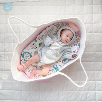 嬰兒藍手提新生嬰兒提籃外出便攜式手工編織嬰兒搖籃新生兒籃子