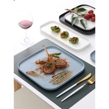 北歐方型陶瓷盤高顏值黑白灰平盤個性簡約西餐牛排盤家用菜盤子
