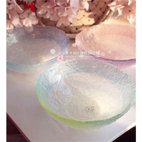 日本北海道北一硝子馬卡龍冰淇淋色藝術彩色玻璃沙拉碗大碗缽