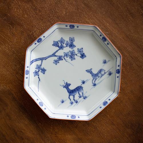 鍋小姐日本進口春花小鹿陶瓷碟子日式家用青花盤子手工小食碟