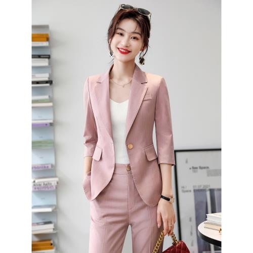 西裝套裝女春夏高端兩件套藍色薄款職業休閑外套女神風前臺工作服