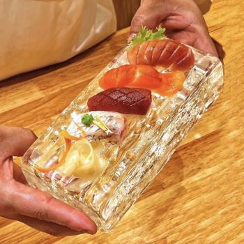 日本懷石會席板前料理餐具高檔水晶玻璃平板盤出口創意刺身壽司盤