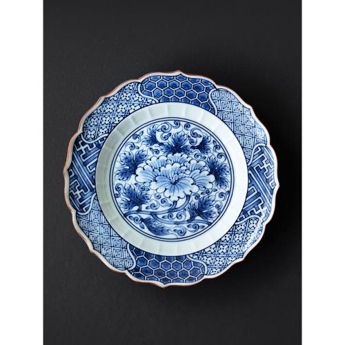 鍋小姐日本進口桔梗牡丹餐盤日式手工家用青花陶瓷花形平盤餐具