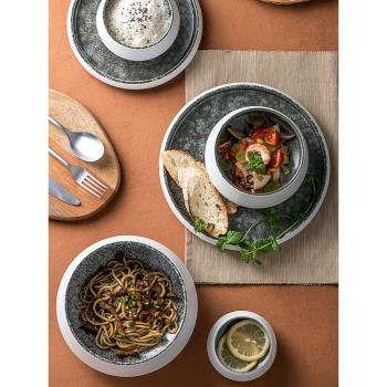 北歐灰色麵碗大碗拌飯碗創意西式陶瓷高腳碗家用飯碗甜品碗沙拉碗