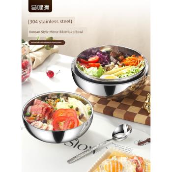 韓式拌飯碗 不銹鋼碗304食品級 雙層防燙大號湯碗家用吃飯泡面碗