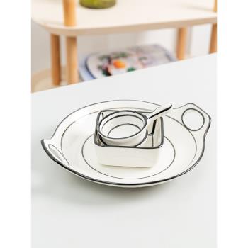 陶瓷套裝雙耳圓形盤調汁碗蘸料碟子盤子菜盤家用釉下彩耐高溫餐盤