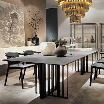 意式進口巖板餐桌現代簡約家用飯桌北歐輕奢創意極簡餐桌椅組合