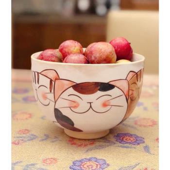 日本有田燒菊祥陶瓷手繪三只貓咪大面碗蓋飯親子丼碗
