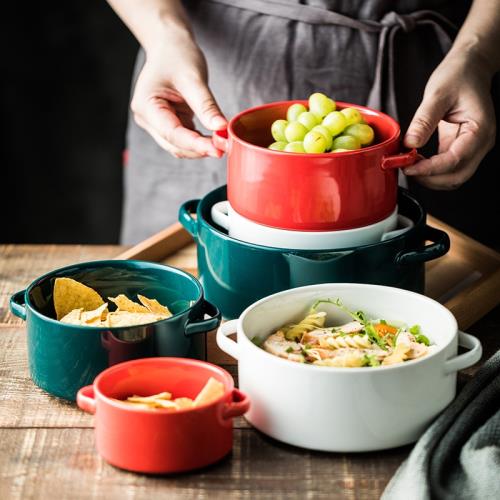 居韻餐具北歐雙耳湯碗家用創意西餐湯碗甜品碗小吃碗個性好看的碗