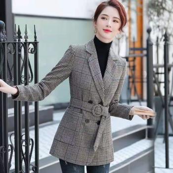西服女上衣秋冬保暖加厚2020新款氣質收腰名媛單件格子小西裝外套