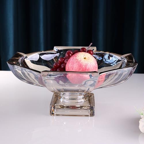 輕奢創意水晶玻璃高腳水果盤創意八邊形大果盆新居茶幾擺放糖果盤