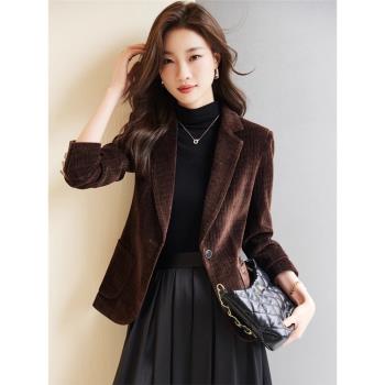 加厚燈芯絨西裝外套女士媽媽裝新款秋冬高階感西服休閑小個子上衣