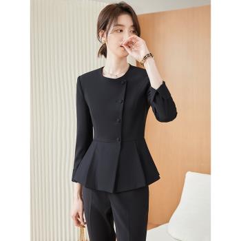 厚款職業裝西裝套裝女秋冬季黑色氣質珠寶店工作服美容師高階工裝