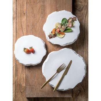 創意石頭型陶瓷平盤西餐盤子牛排盤菜盤甜品盤黑白金個性異形餐具