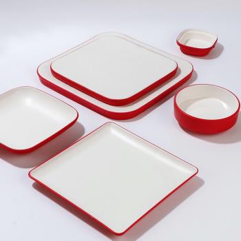 樹脂密胺瓷盤子四方形商用餐廳菜盤自助烤肉餐盤火鍋餐具塑料膠碟