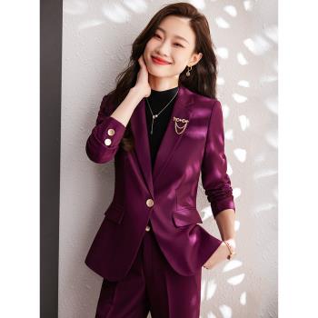 小香風棗紅色西裝外套女秋季新款高階感氣質女神範時尚小西服套裝