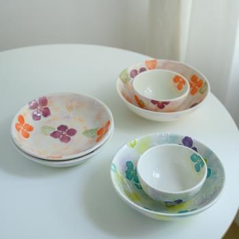 [夢田良品]日式手作風陶瓷浮雕盤手繪釉下彩櫻花系飯碗/湯碗/深盤