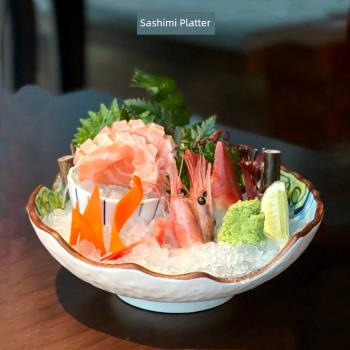 高檔陶瓷刺身盤創意魚生魚片冰盤精致三文魚盤日式海鮮拼盤沙拉盤