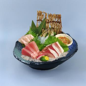 復古三文魚刺身盤乾冰盤魚生擺盤海鮮拼盤烤肉店盤子日料陶瓷餐具