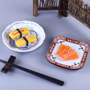 日式料理餐具 手繪青花小盤子復古陶瓷餐盤6寸圓盤正方骨碟多用盤