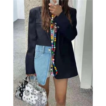 西裝外套女春季新款2025設計感小眾休閑氣質拼接牛仔寬松百搭西服