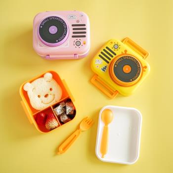可愛收音機造型兒童飯盒帶醬盒和叉勺 卡通音箱小學生餐盒水果盒