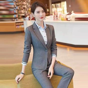 灰色西裝高階職業裝女套裝西服兩件套時尚氣質工作服商務正裝秋冬