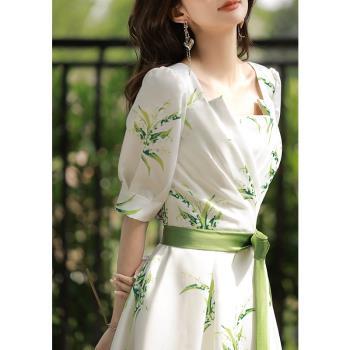 高階輕奢小眾名媛花朵聚會晚禮服
