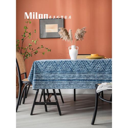 摩洛哥輕奢民宿棉麻桌布書桌長方形復古餐桌布茶幾墊臺布