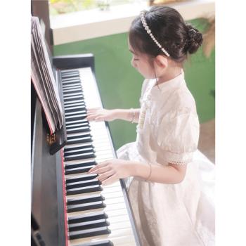 女童輕奢禮服2024新款中國風長款旗袍裙兒童生日裙子鋼琴演出服裝