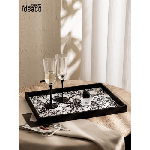 ideaco輕奢托盤高檔提花復古裝飾品家居客廳桌面置物盤皮革收納盤