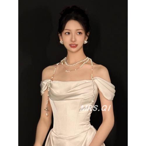 西太后珍珠項鏈破碎土星三層疊戴不規則復古小眾輕奢氣質項鏈頸鏈