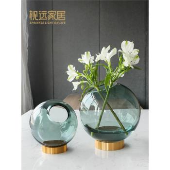 鮮花玻璃花瓶擺件客廳插花圓形金屬圈北歐創意網紅輕奢水養乾花