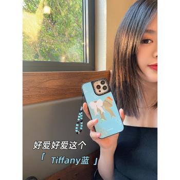 EVENSHOW2024夏天新款鏡面磁吸蝴蝶手機殼帶掛繩適用於蘋果iPhone15promax14plus13/12小眾高階感不會撞殼女