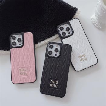 奢華高級感電鍍小香風適用iPhone14手機殼簡約13小眾設計皮質蘋果15promax保護殼12pro簡約潮流女款11網紅套