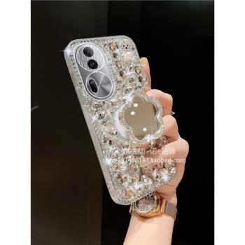 適用於oppoReno11手機殼13新款11pro+全包防摔Reno10創意支架鏡子Reno9pro閃鉆水鉆Reno9奢華A1女A2pro