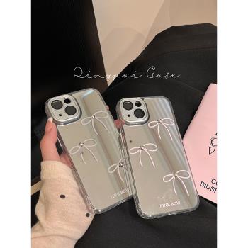 輕派韓系ins風鏡面蝴蝶結適用蘋果15promax手機殼iphone13新款16pro女款12帶鏡頭膜14電鍍簡約小眾11全包硬殼