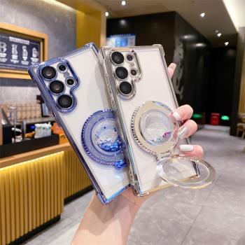流沙透明適用三星s24ultra手機殼支架s23fe鏡頭膜s22+四角防摔s25u指環扣note20女A55A35A34A535G保護套uitra
