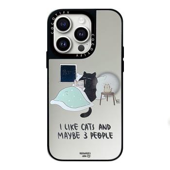 CASE插畫師聯名moonares llo鏡面可愛夜讀貓咪適用Phone14ProMax蘋果13Pro網紅12防摔phone15pro手機殼