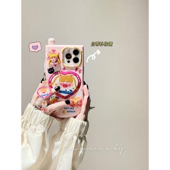 YUMIN SKY·適用日系卡通美少女iPhone15promax蘋果16/14鏡子手機殼11大哥大plus掛墜13少女粉12Pro防摔軟殼