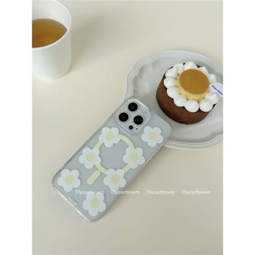 The earth room原創奶黃色花朵磁吸殼 imd手機殼 全包手機殼